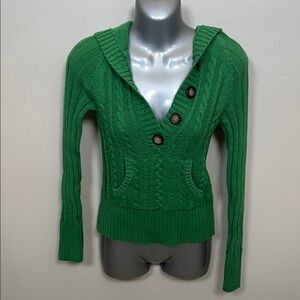 Aeropostale Green V-Neck Cable Knit Sweater
